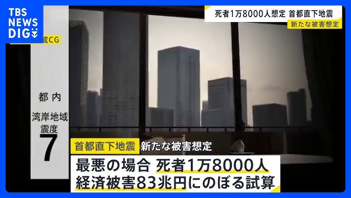 【首都直下地震】死者1万8千人想定　経済被害83兆円