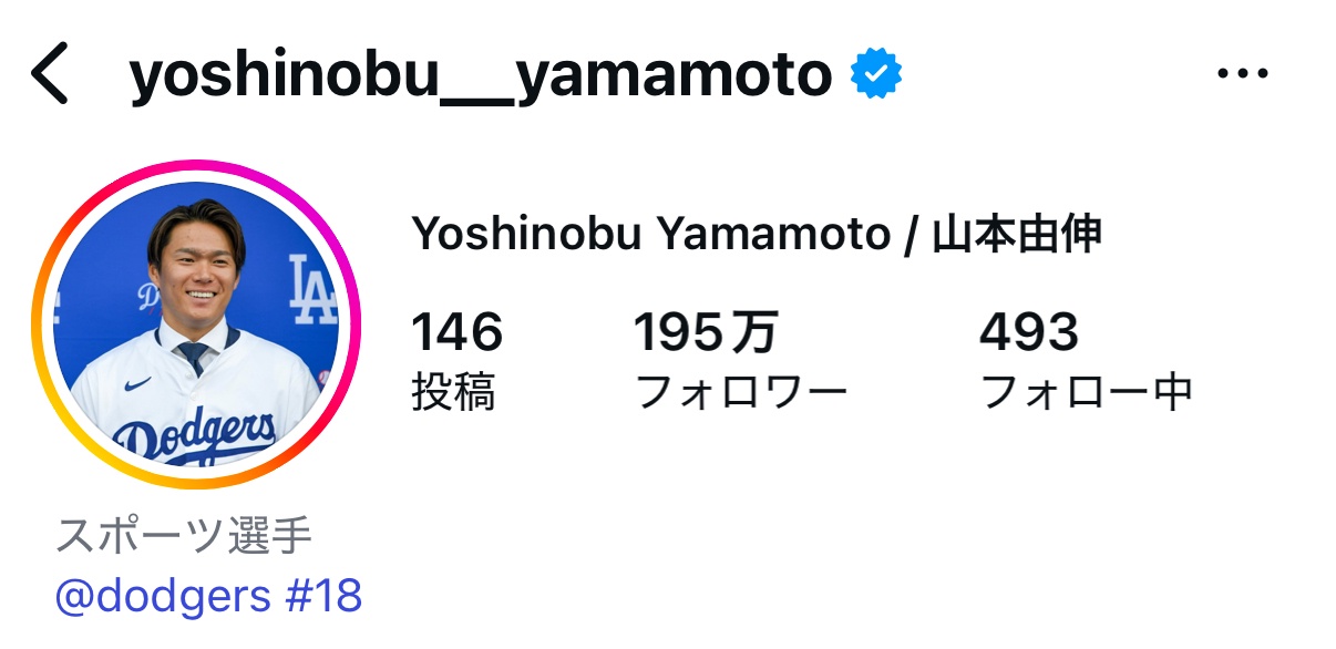 【悲報】インスタフォロワー山本由伸195万、香川真司175万(日本人サッカー選手最多)←これｗ