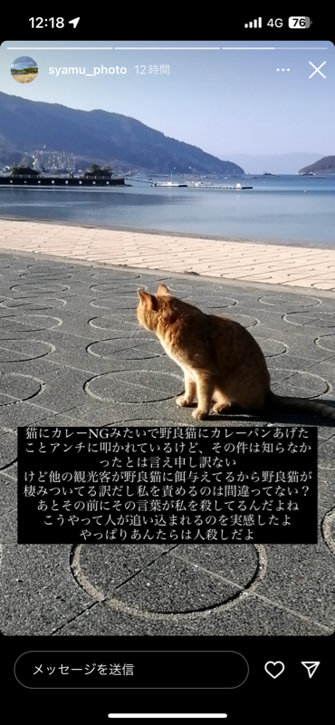 syamu(40)「野良猫にカレーパン食べさせたらアンチに叩かれたけど、そもそも野良猫いるのがおかしい」