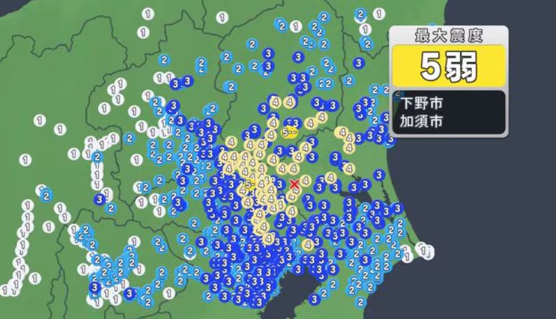 【地震】栃木と埼玉で5弱 津波心配なし