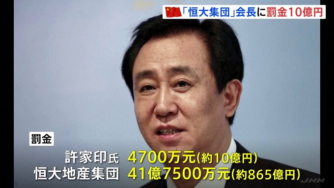 【中国】不動産大手「恒大集団」会長に約10億円の罰金　通期決算“膨らませ指示”　証券市場への参加を生涯禁止