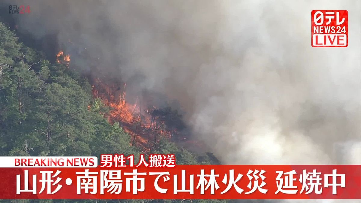 山形 南陽できのうから山林火災 男性1人が足にやけど 延焼続く