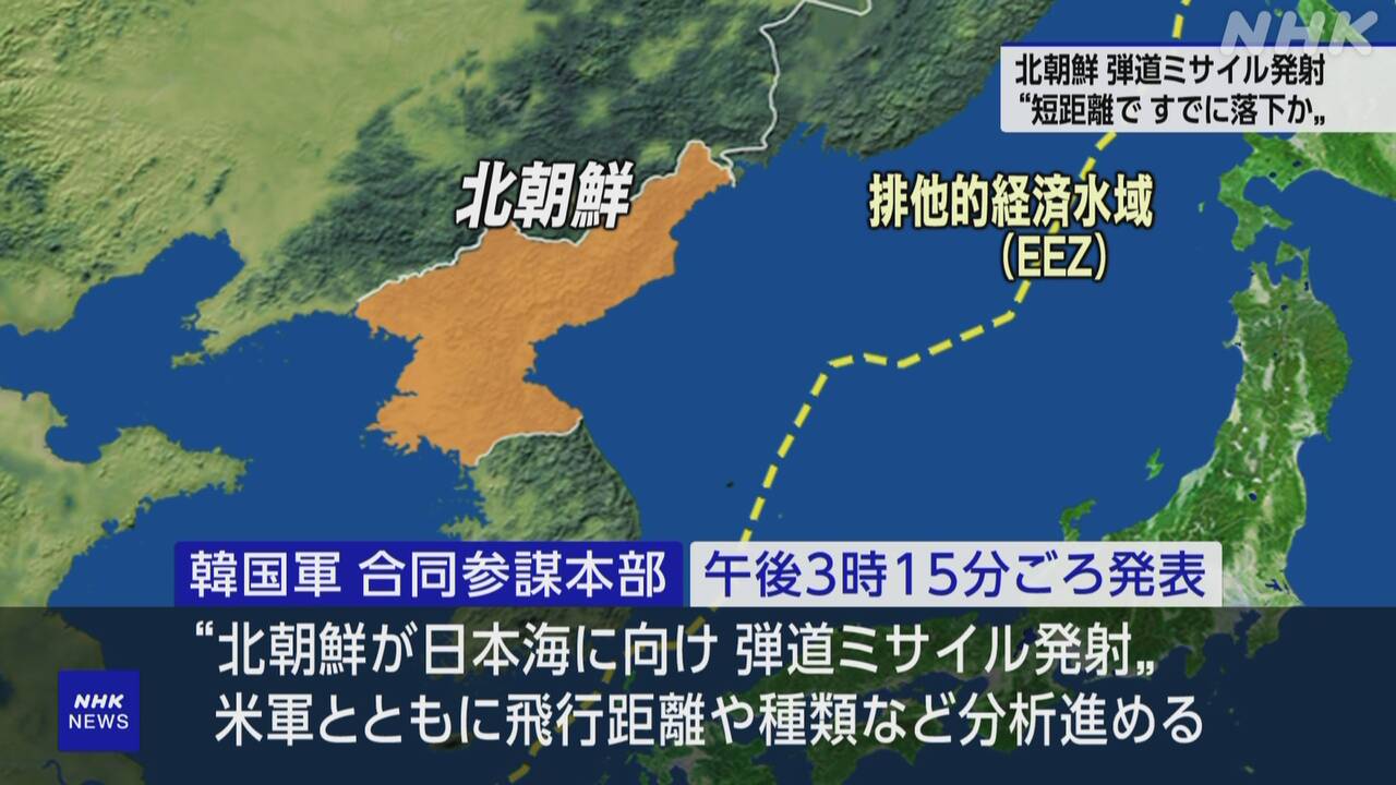 【速報】“北朝鮮 日本海に向け弾道ミサイル発射” 韓国軍合同参謀本部