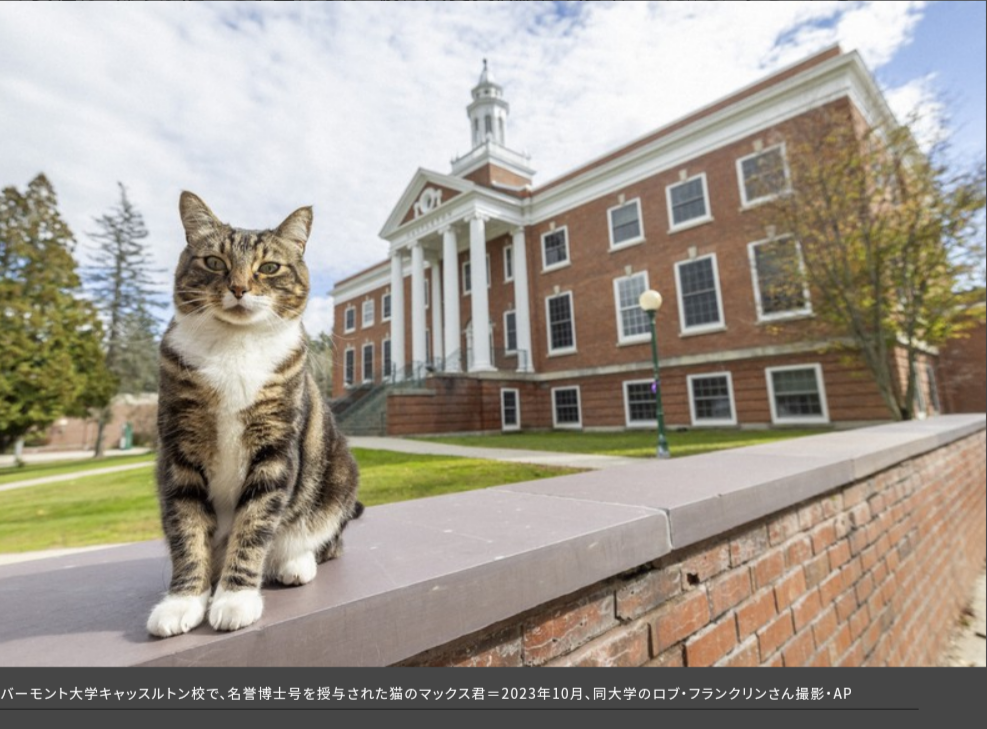 猫に名誉博士号　バーモント州立大学