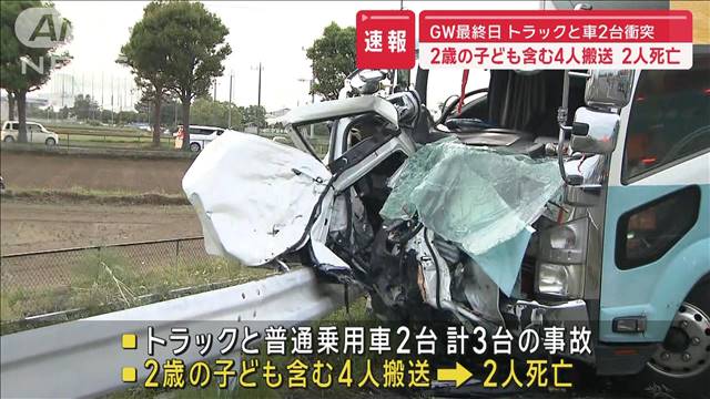 【群馬・伊勢崎】トラックと乗用車2台が関係する事故 2人死亡