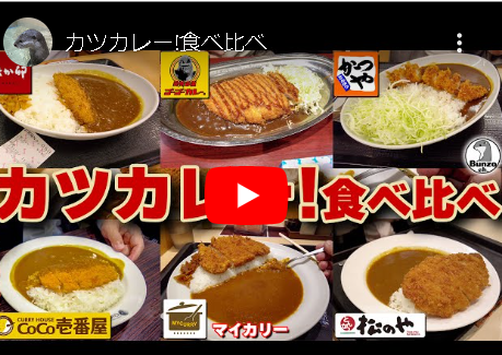 【あなたは、何処のカツカレーが好きですか？】なか卯、ゴーゴーカレー、かつや、ココ壱番屋、マイカリー食堂、松のや、のカツカレー食べ比べ動画