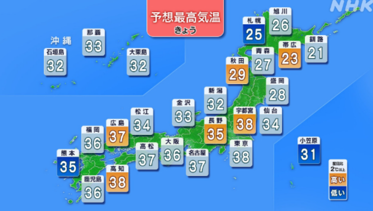 関東甲信や東海で40度予想 命に関わる危険な暑さ 対策徹底を