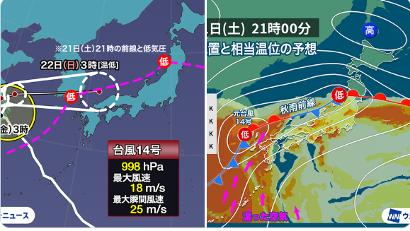 【気象情報】台風は直角カーブで日本に来ます。三連休は大雨のおそれ