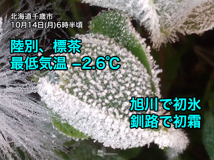 【気象】旭川で初氷、釧路で初霜を観測   北海道は強い冷え込みで－2℃台の所も