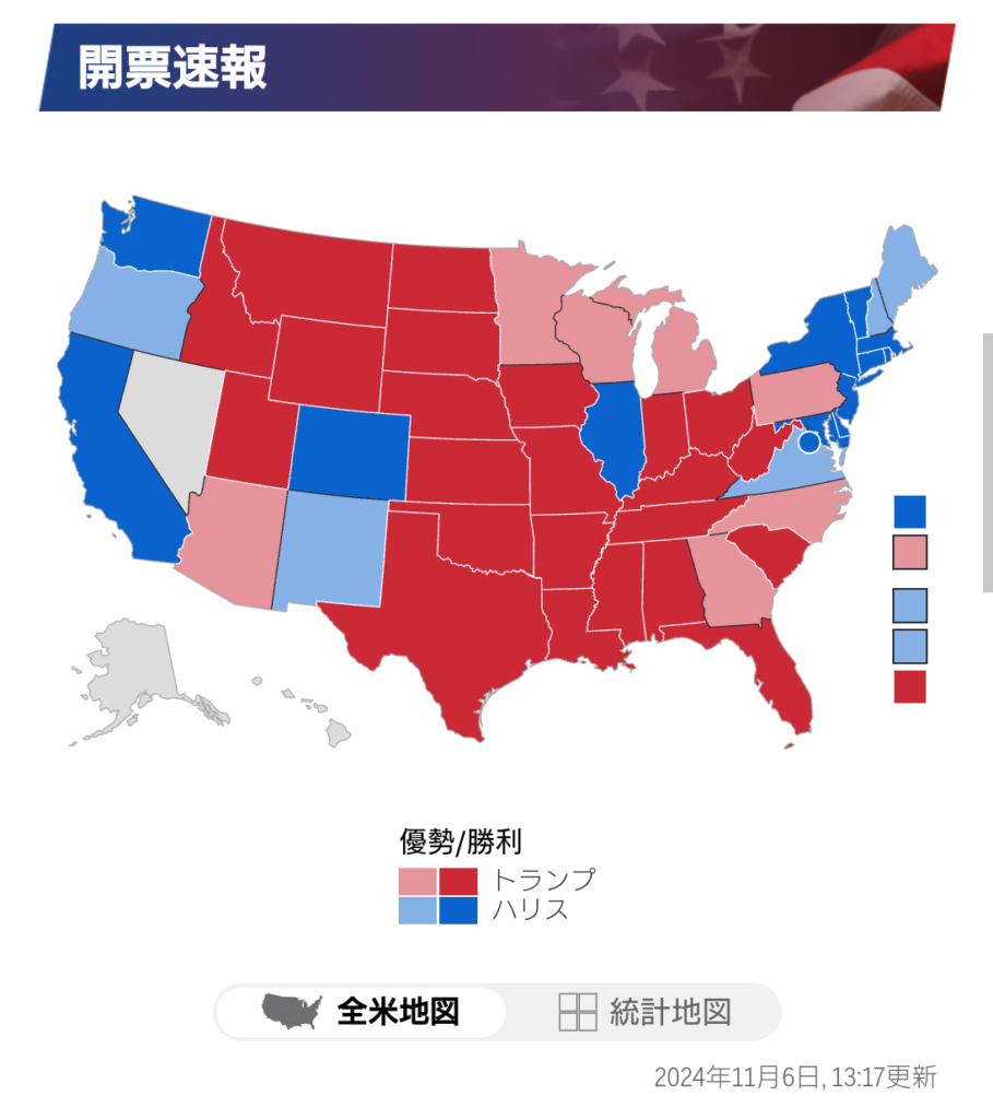 【画像】　トランプ圧勝じゃねえか。何が「ハリス優勢」だよ、またマスコミ嘘ついたの？