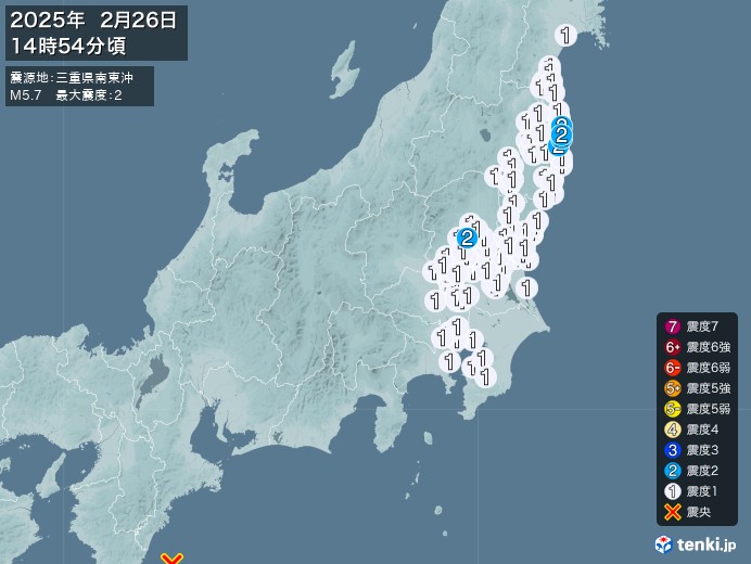 地震 三重県南東沖 M5.9 震度不明…