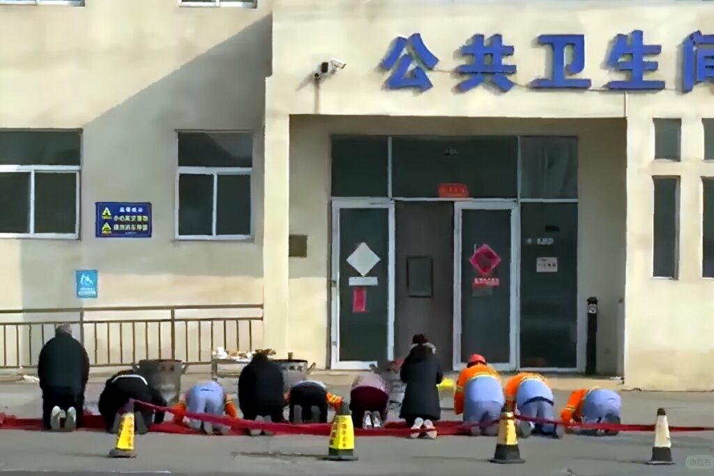 【チャイナ】 公衆トイレに向かって集団土下座、一体何が？