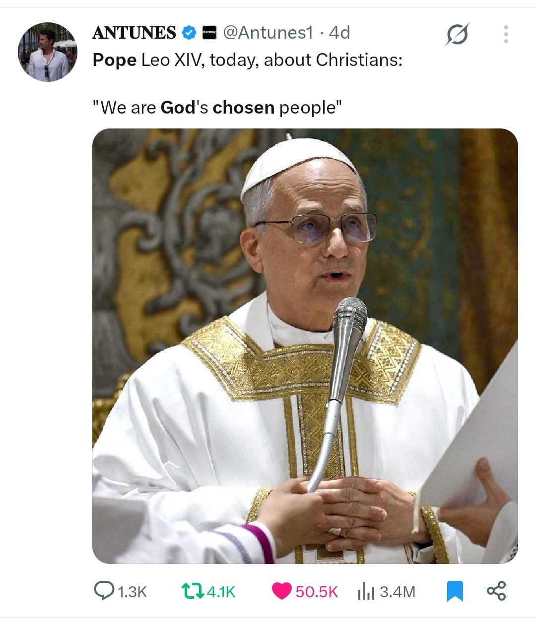 ローマ教皇レオ14世「We are God's chosen people!」