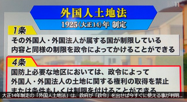 【大正14年に制定された「外国人土地法」】日本人が土地を買えない国の人には、日本の土地を持たせない事が可能な政令が見つかる。なぜ政府は隠しているのですか？