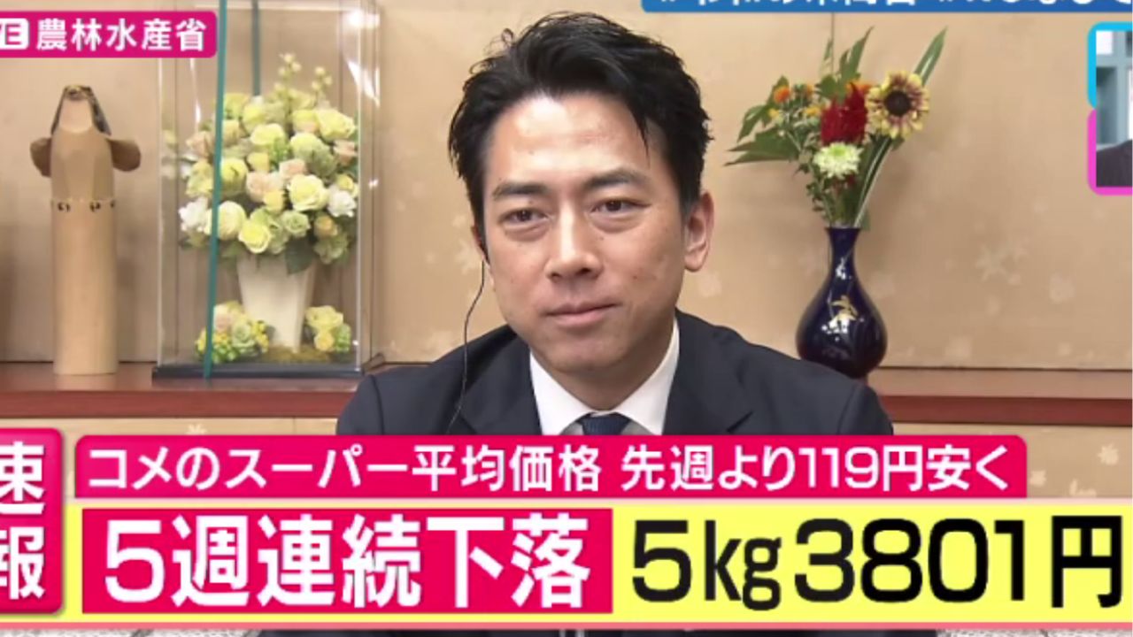 【テレビ】米5キロ「3801円」平均価格「5週連続下落」小泉農水相が生出演の番組で「…初めて5週連続下がったってことんなったんです」