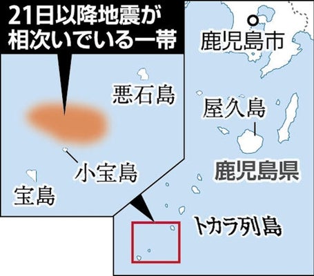 【鹿児島】トカラ列島で地震３３０回超、震度４は６回…プレートのひずみがたまり大きな地震起きる可能性も