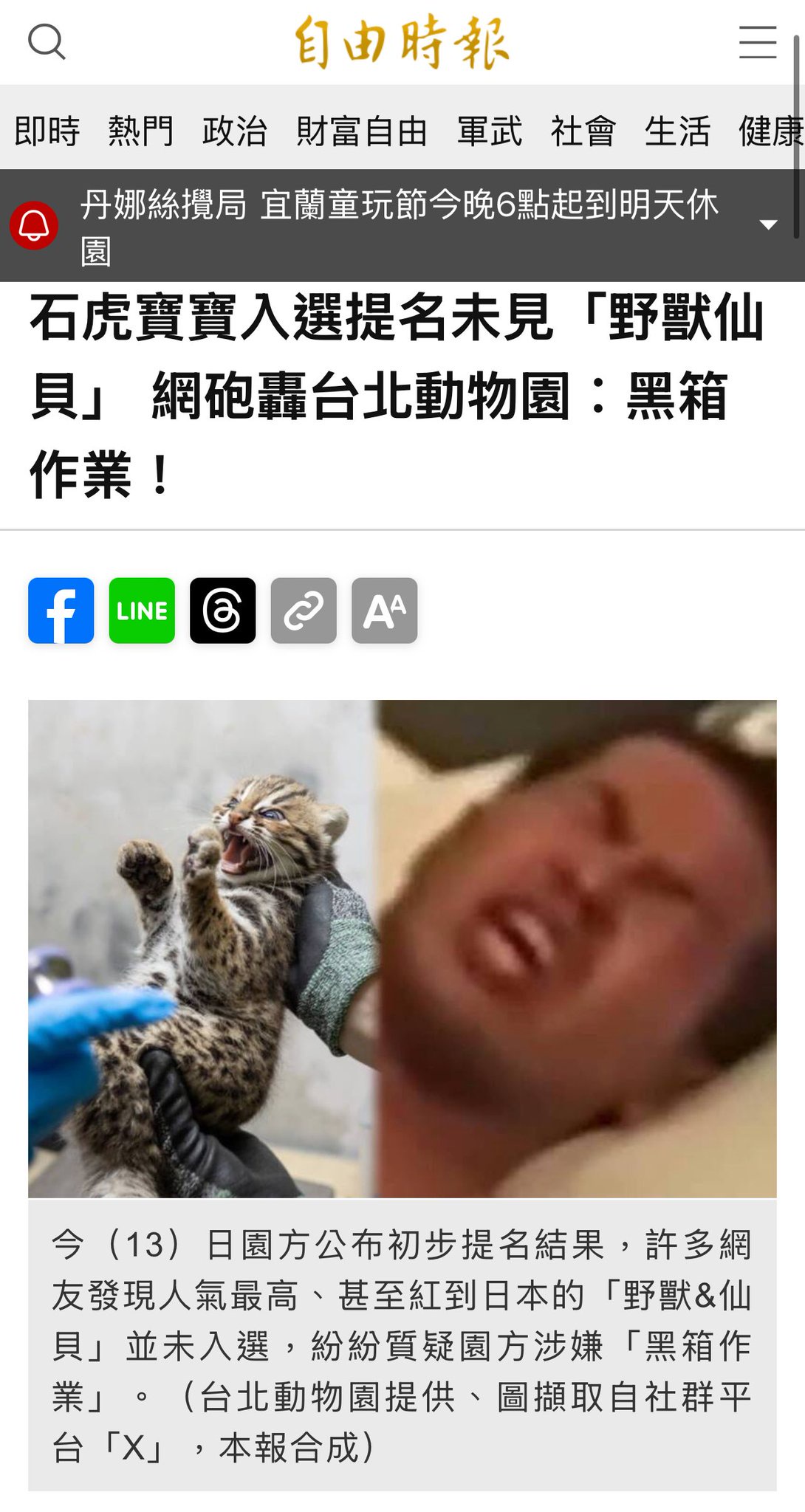 台湾の動物園、産まれたヤマネコの名前を投票にしたら野獣先輩が1位になるもエントリーから除外される
