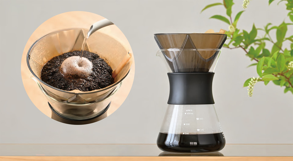 HARIO、1回お湯を注ぐだけで美味しいコーヒーをいれられる「お手軽コーヒーポット 1st」