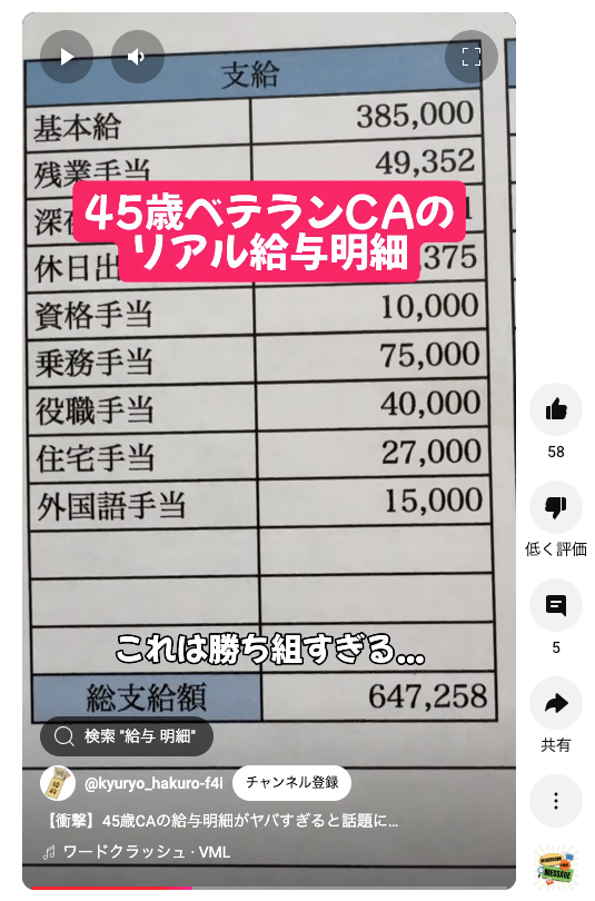 【衝撃の給与明細】美熟女のCA、めちゃ稼ぐw