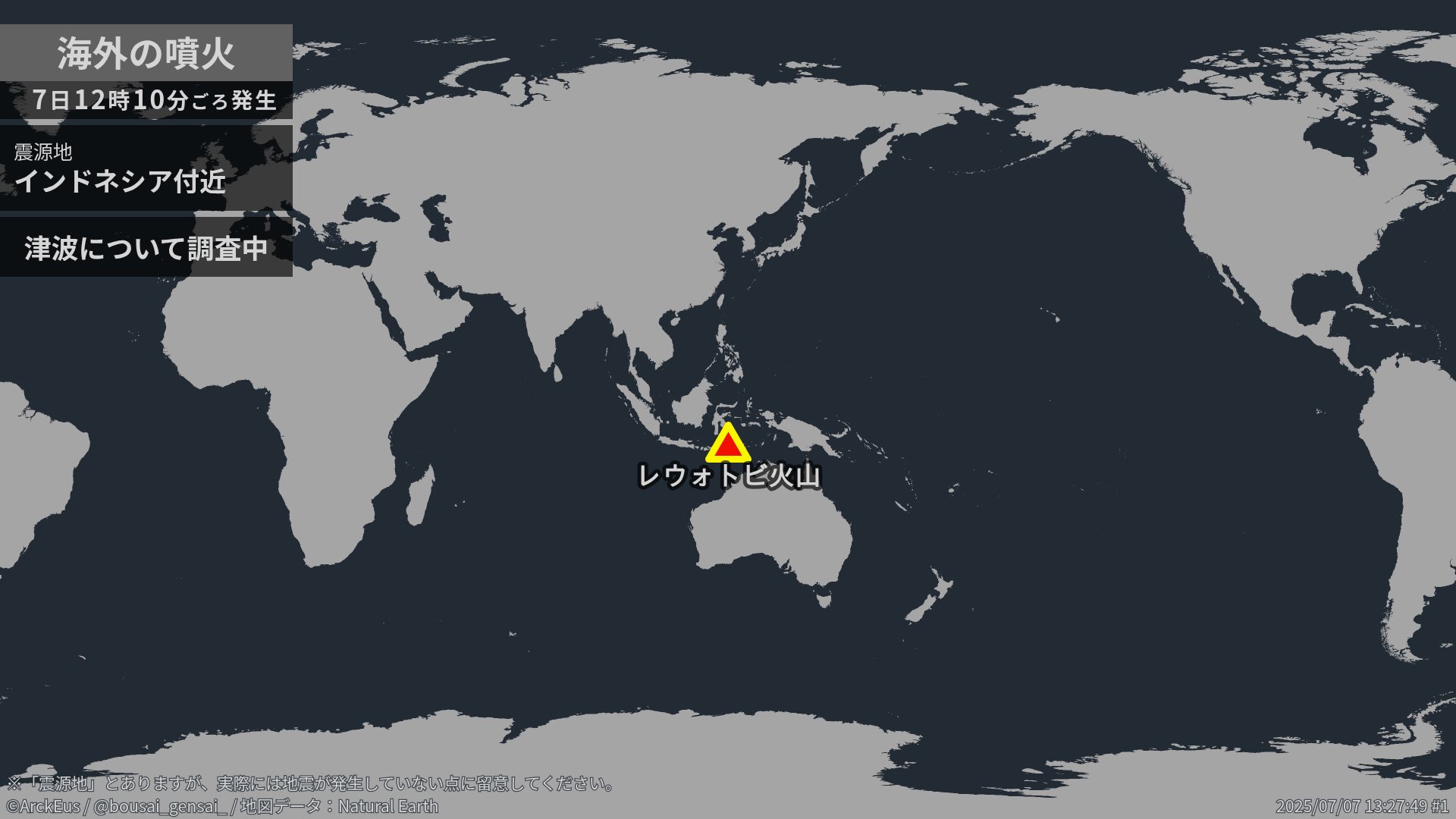 【インドネシア･レウォトビ火山で大規模な噴火】日本時間きょう(7日)12時10分ごろ、レウォトビ火山で大規模な噴火がありました