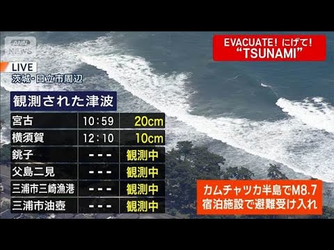 【速報】大阪で20cm、兵庫でも10cm津波観測