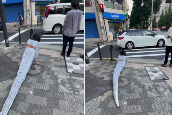 訪日ブラジル人が、蛇のコスチュームで歩道を這いずり回り物議に