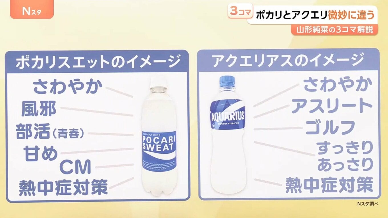 【テレビ】“ポカリ”と“アクエリ” 実は飲むべき時が違った！ “何となく”で選んでいませんか？効果的な飲み分けを解説＜Nスタ解説＞