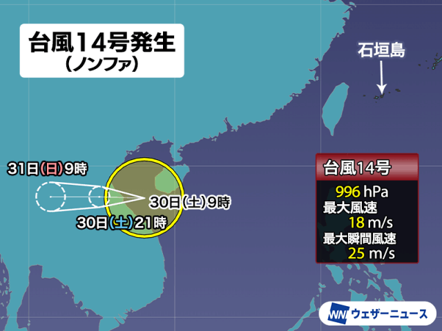 【天気】台風14号（ノンファ）、トンキン湾で発生　日本への影響は無いとみられる