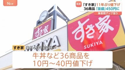 【牛丼】すき家、値下げ　牛丼並盛り480円→450円に