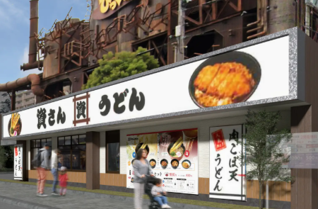 祝　大阪初出展！！「資さんウドン」。27時間客の列