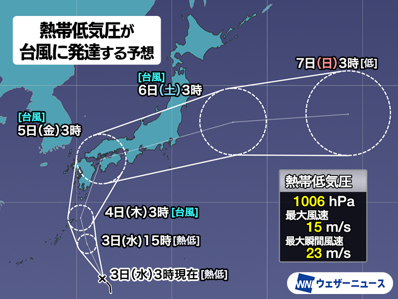 まもなく台風15号発生。関東直撃コース。大雨に注意。