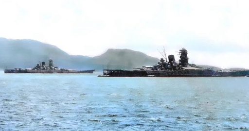 【大日本帝国海軍】トラック沖諸島に停泊中の大日本帝国海軍所属の戦艦「大和?武蔵」