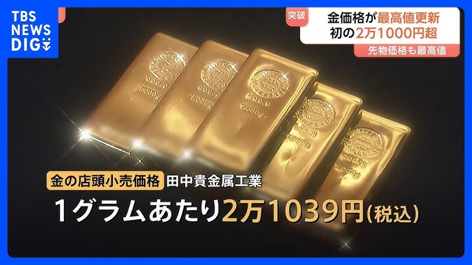 【金相場】金急騰、小売価格２万１千円＝円安と米政府閉鎖で