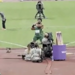 ではここで世界陸上男子砲丸投げの様子を御覧ください