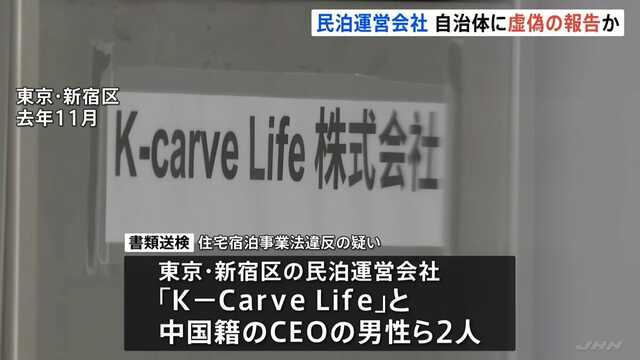 【速報】民泊新法初の摘発。東京新宿の民泊会社「K-Carve Life」と中国籍CEOらを書類送検