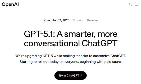 【OpenAI】 『GPT-5.1』を発表、「よりスマートで温かみのある」会話を目指す