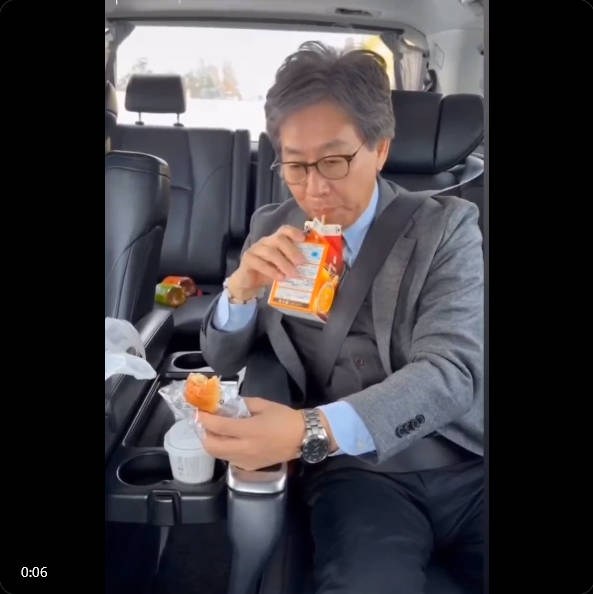 【態度が悪い】安住淳氏の車内クリームパン動画がXで批判殺到