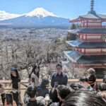 富士山+五重塔の映えスポット、桜まつり中止　観光公害「もう限界」