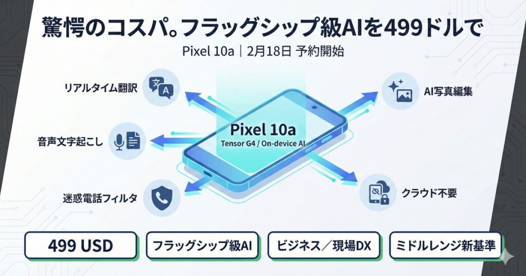 Google、Pixel 10a発表、499ドルで3月5日発売へ、環境配慮デザイン・強化されたカメラ・7年アプデ