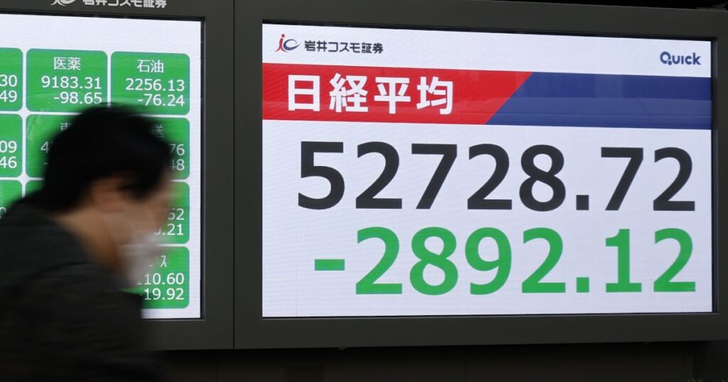 日経平均2892円安、過去3番目の下げ幅　原油急騰でトリプル安に