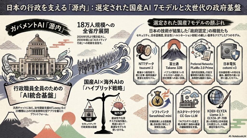 【行政AI】デジタル庁が国産AI「7人の侍」選定、「源内」全府省庁18万人で実証
