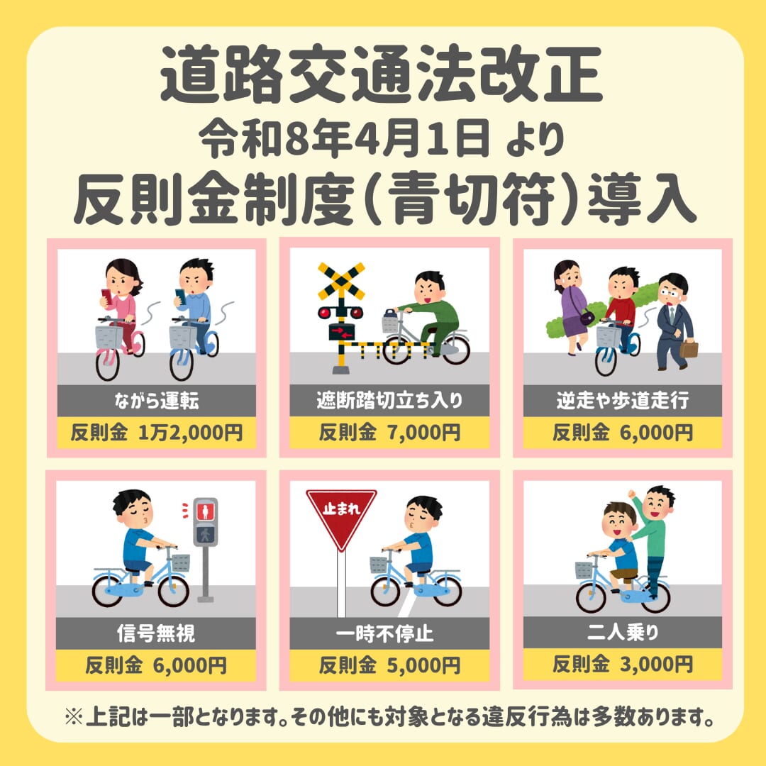 【4月1日から自転車軽微違反に青切符導入】罰金一覧が話題
