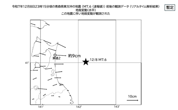 【国土地理院】青森県の地震で“東に約9センチ”の地殻変動か
