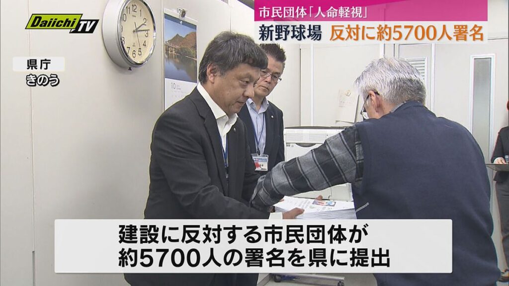 【静岡県】新野球場の建設巡り市民団体が中止求め約５７００人の署名提出
