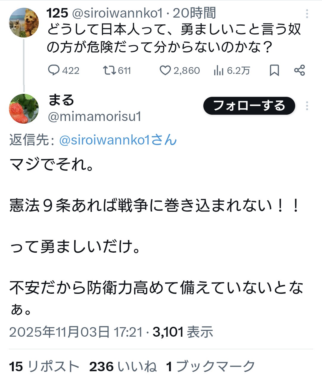 パさん「どうして日本人って、勇ましいこと言う奴の方が危険だって分からないのかな？」