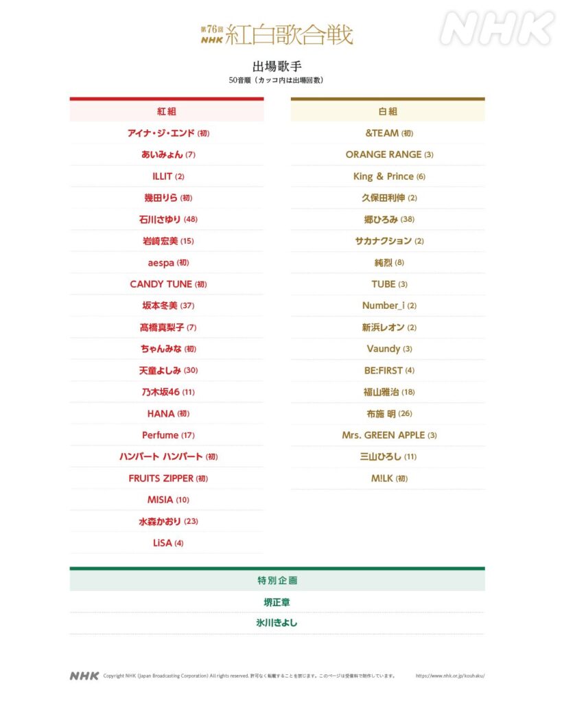 【速報】紅白出場者、豪華すぎると話題に🟥⬜
