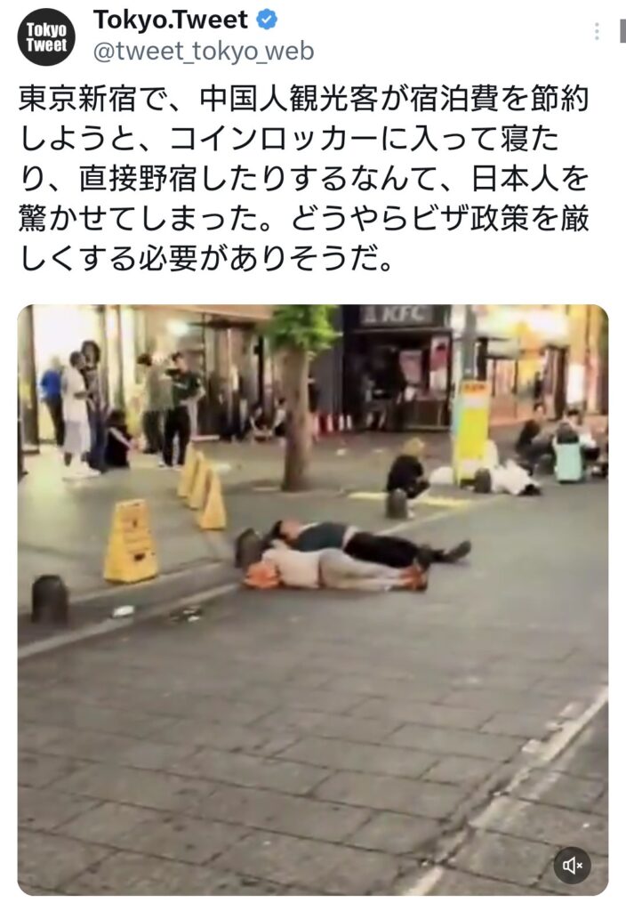 中国人観光客、新宿にて宿泊費を節約しようとコインロッカーに入って寝たり、直接野宿したりする