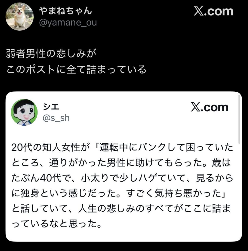 【悲報】弱者男性の悲しみが詰まっているポスト、見つかるW