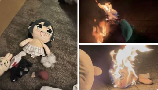 【悲報】オタクさん、声優の結婚に発狂してキャラのぬいぐるみを焼く