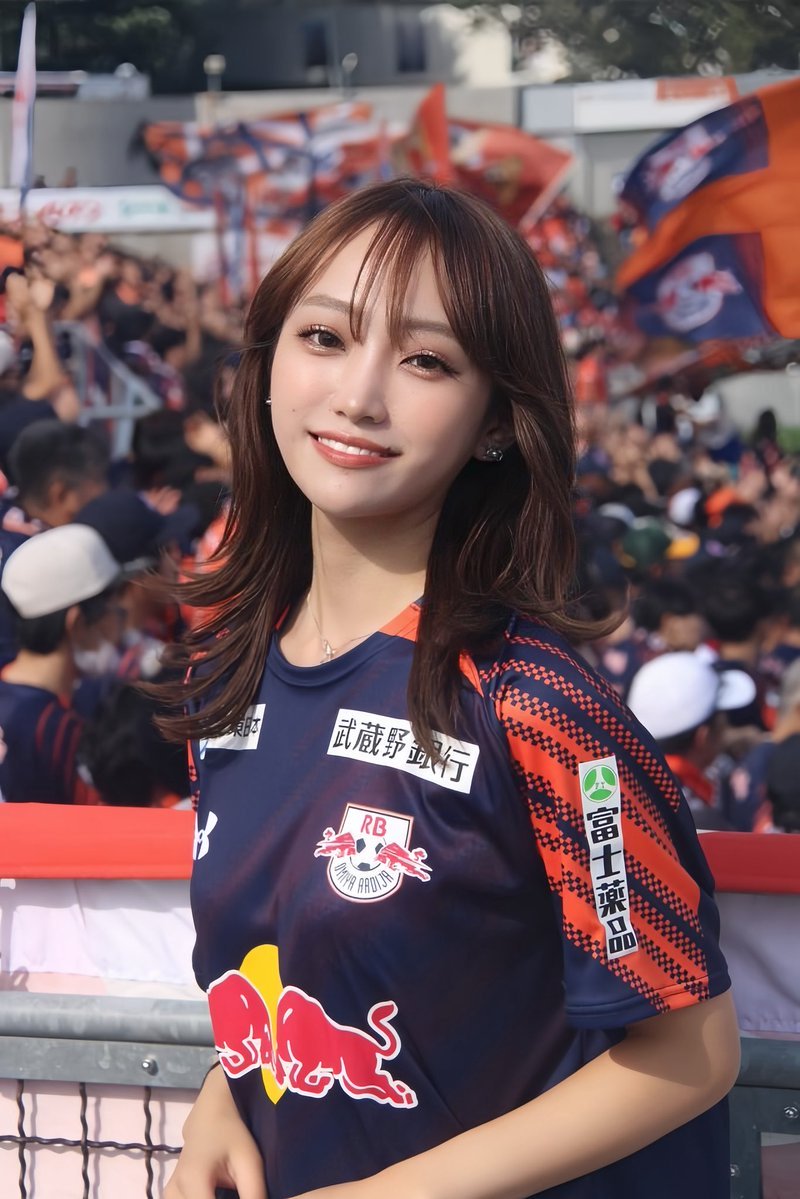 【サッカー】「とんでも美女サポ」「セクシー」「AIかと」大宮のユニフォームを着たモデルに反響…実は選手のいとこ